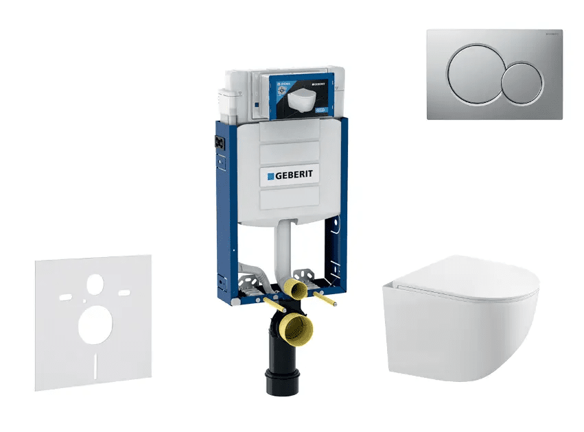 Geberit SANI15CA1121 - Set předstěnové instalace, klozetu Gaia a sedátka softclose, tlačítko Sigma01, lakovaný matný chrom