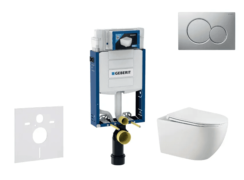 Geberit SANI15CA1125 - Set předstěnové instalace, klozetu Gaia a sedátka softclose, tlačítko Sigma01, lakovaný matný chrom