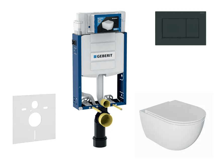 Geberit SANI15CA5115 - Set předstěnové instalace, klozetu Oudee a sedátka softclose, tlačítko Sigma20, černá lesk/černá mat
