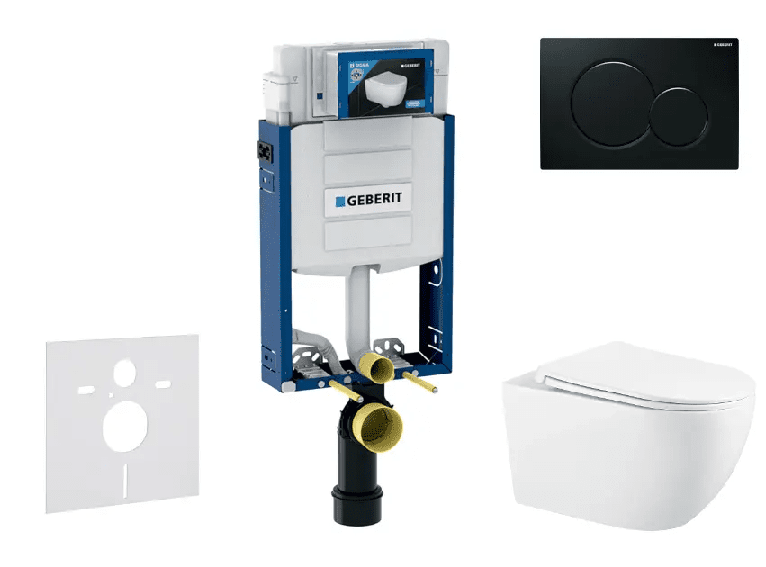 Geberit SANI15CA5117 - Set předstěnové instalace, klozetu Gaia a sedátka softclose, tlačítko Sigma01, černá