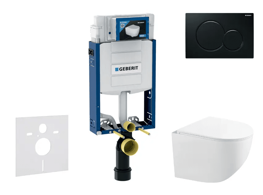 Geberit SANI15CA5121 - Set předstěnové instalace, kompaktního klozetu Gaia a sedátka softclose, tlačítko Sigma01, černá