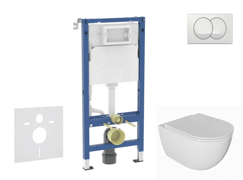 Geberit SANI11CA3136B - Set předstěnové instalace, klozetu Oudee a sedátka softclose, tlačítko Delta, bílá