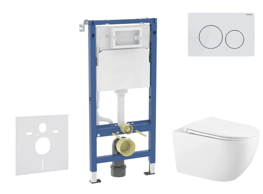 Geberit SANI11CA3145B - Set předstěnové instalace, klozetu Gaia sedátka softclose, tlačítko Delta20, alpská bílá