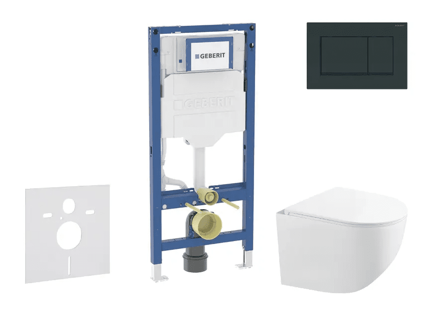 Geberit SANI11CA5120B - Set předstěnové instalace, kompaktního klozetu Gaia a sedátka softclose, tlačítko Sigma20, černá lesk/černá mat