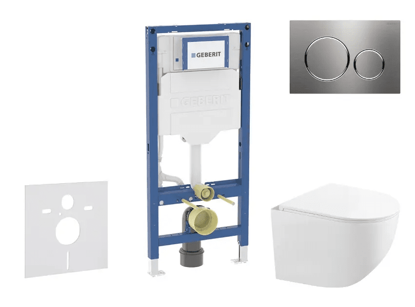 Geberit SANI11CA6104B - Set předstěnové instalace, kompaktního klozetu Gaia a sedátka softclose, tlačítko Sigma20, nerez