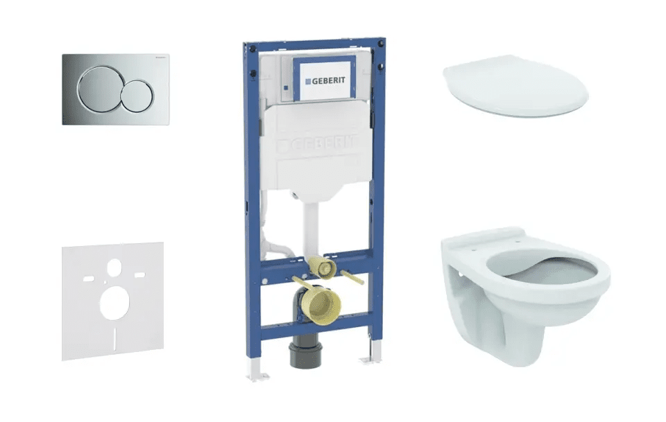 Geberit SANI11CD1125 - Set předstěnové instalace, klozetu Alpha a sedátka, tlačítko Sigma01, lesklý chrom