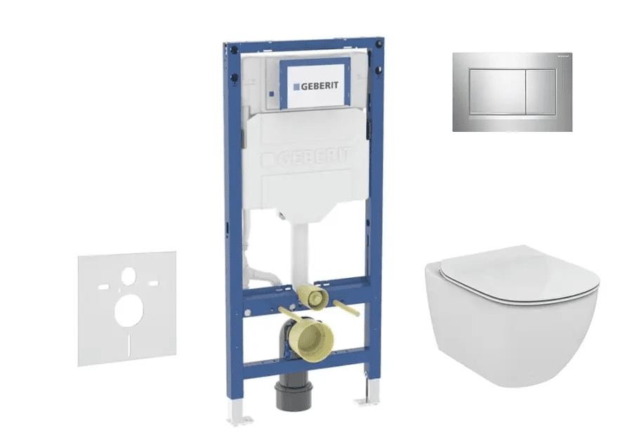 Geberit SANI11CD1137 - Set předstěnové instalace, klozetu Tesi a sedátka softclose, tlačítko Sigma20, lesklý chrom/matný chrom