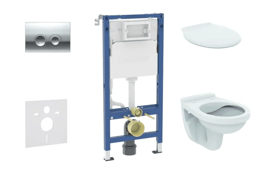 Geberit SANI11CD1141 - Set předstěnové instalace, klozetu Alpha a sedátka, tlačítko Delta21, lesklý chrom