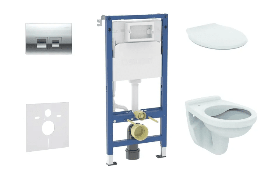 Geberit SANI11CD1144 - Set předstěnové instalace, klozetu Alpha a sedátka, tlačítko Delta35, lesklý chrom