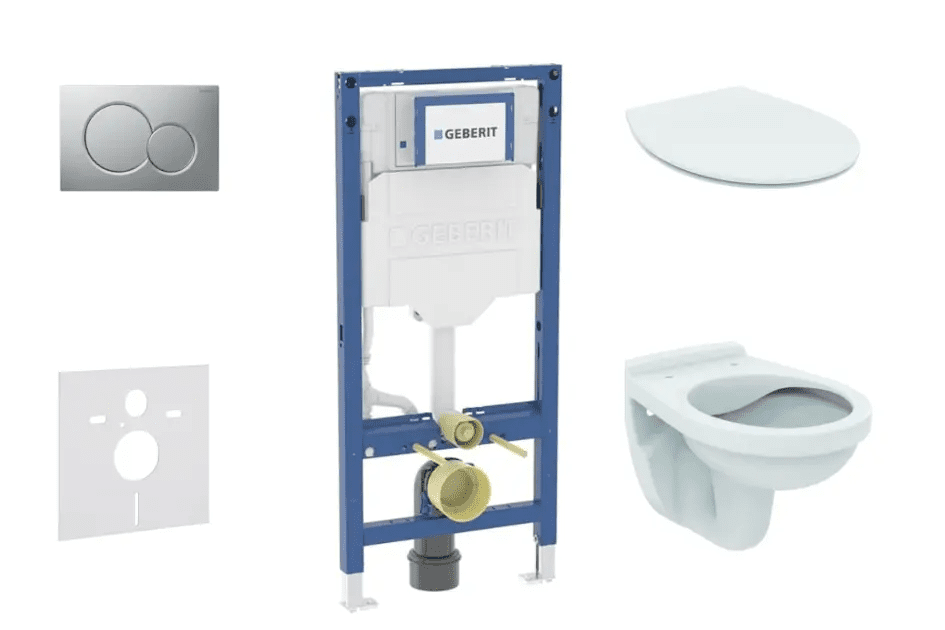 Geberit SANI11CD2102 - Set předstěnové instalace, klozetu Alpha a sedátka softclose, tlačítko Sigma01, matný chrom