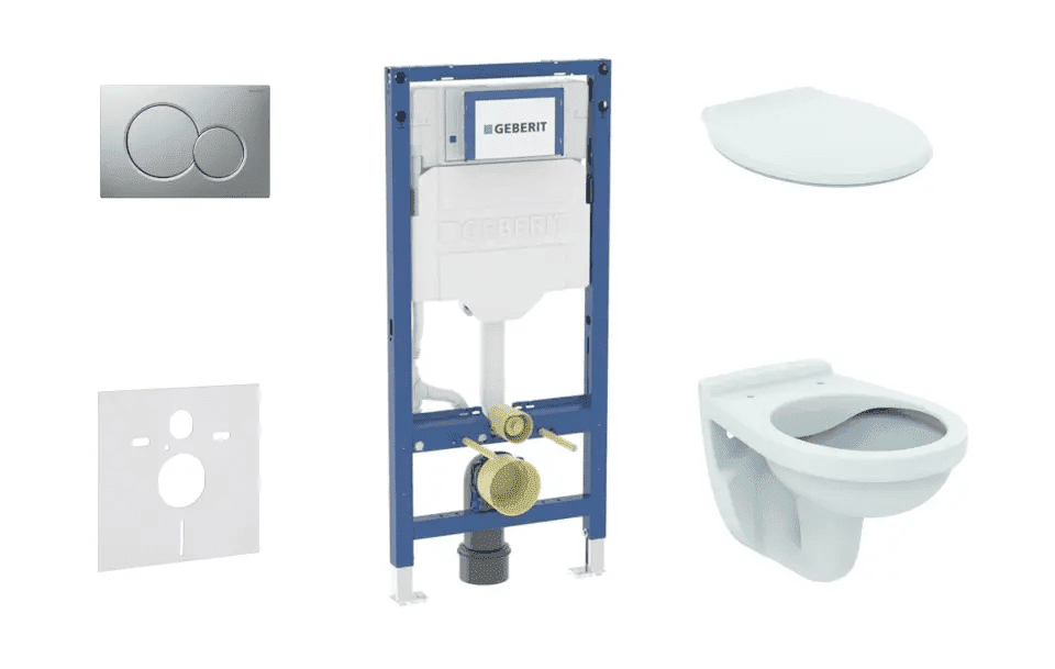 Geberit SANI11CD2126 - Set předstěnové instalace, klozetu Alpha a sedátka, tlačítko Sigma01, matný chrom