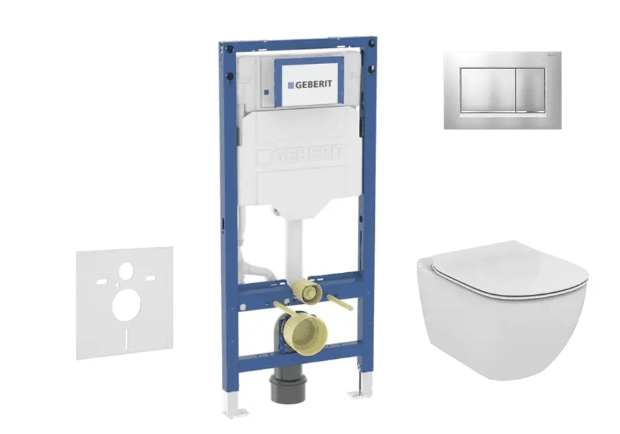 Geberit SANI11CD2138 - Set předstěnové instalace, klozetu Tesi a sedátka softclose, tlačítko Sigma20, matný chrom/chrom