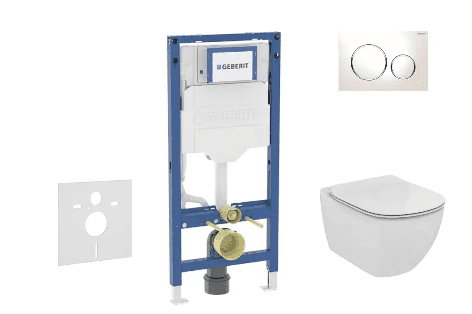 Geberit SANI11CD3119 - Set předstěnové instalace, klozetu Tesi a sedátka, tlačítko Sigma20, bílá/chrom