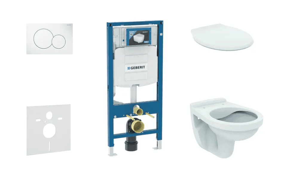 Geberit SANI11CD3124 - Set předstěnové instalace, klozetu Alpha a sedátka, tlačítko Sigma01, alpská bílá