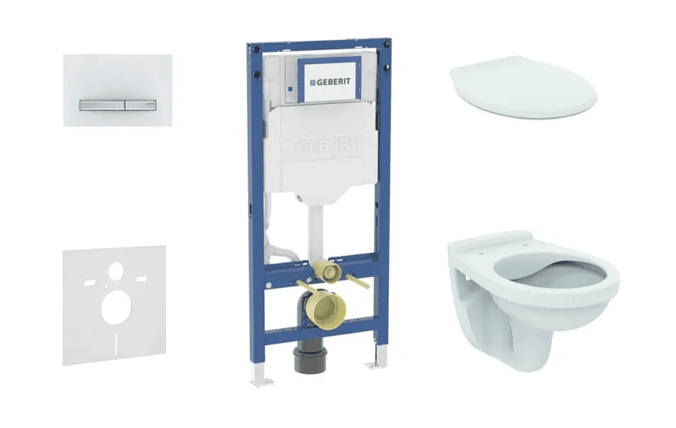 Geberit SANI11CD3131 - Set předstěnové instalace, klozetu Alpha a sedátka, tlačítko Sigma50, alpská bílá