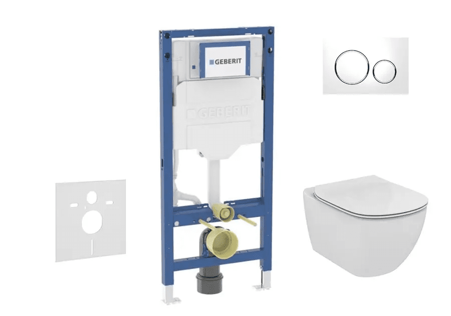 Geberit SANI11CD3135 - Set předstěnové instalace, klozetu Tesi a sedátka softclose, tlačítko Sigma20, bílá/lesklý chrom