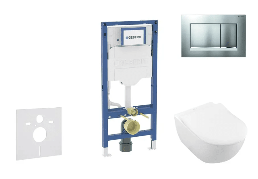 Geberit SANI11CK2114 - Set předstěnové instalace, klozetu Subway 2.0 a sedátka softclose, tlačítko Sigma20, matný chrom/chrom