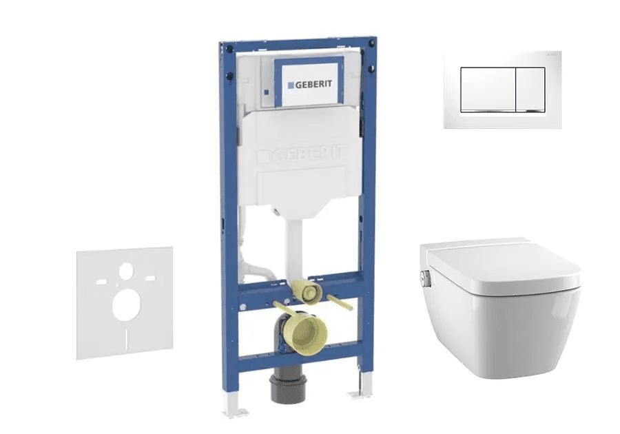 Geberit SANI11CT3104 - Set předstěnové instalace, klozetu TECEone a sedátka softclose, tlačítko Sigma20, bílá/lesklý chrom