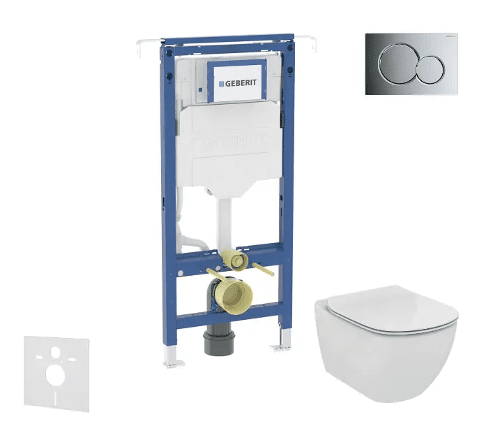 Geberit SANI11CD1108 - Set předstěnové instalace, klozetu a sedátka Ideal Standard Tesi, tlačítka Sigma01, lesklý chrom