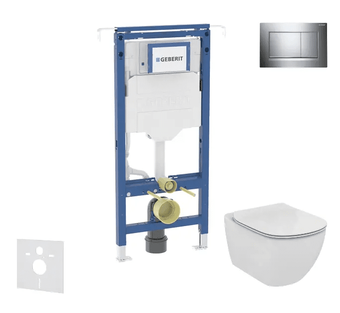 Geberit SANI11CD1110 - Set předstěnové instalace, klozetu a sedátka Ideal Standard Tesi, tlačítka Sigma20, chrom