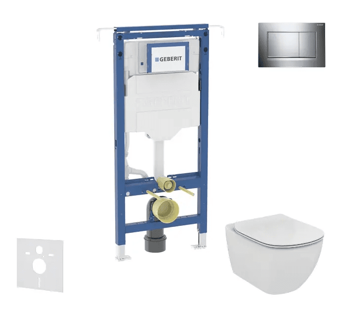 Geberit SANI11CD1111 - Set předstěnové instalace, klozetu a sedátka Ideal Standard Tesi, tlačítka Sigma20, Aquablade, SoftClose, lesklý chrom/chrom mat
