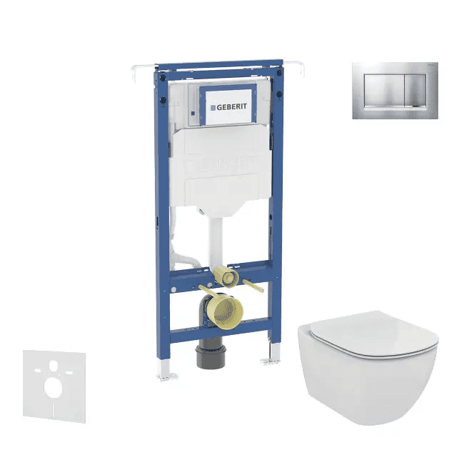 Geberit SANI11CD2108 - Set předstěnové instalace, klozetu a sedátka Ideal Standard Tesi, tlačítka Sigma20, chrom mat/chrom