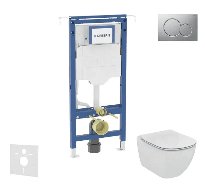 Geberit SANI11CD2111 - Set předstěnové instalace, klozetu a sedátka Ideal Standard Tesi, tlačítka Sigma01, Aquablade, SoftClose, matný chrom