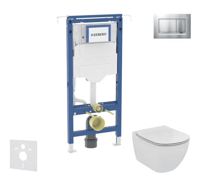 Geberit SANI11CD2112 - Set předstěnové instalace, klozetu a sedátka Ideal Standard Tesi, tlačítka Sigma20, Aquablade, SoftClose, matný chrom/chrom