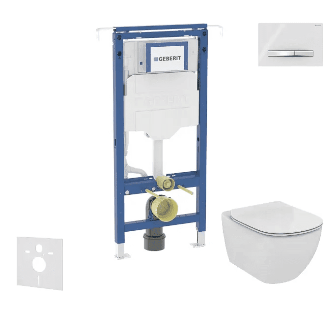 Geberit SANI11CD3130 - Set předstěnové instalace, klozetu a sedátka Ideal Standard Tesi, tlačítka Sigma50, alpská bílá