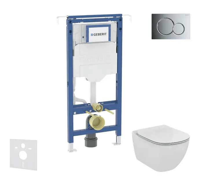 Geberit SANI11CD3134 - Set předstěnové instalace, klozetu a sedátka Ideal Standard Tesi, tlačítka Sigma01, Aquablade, SoftClose, lesklý chrom