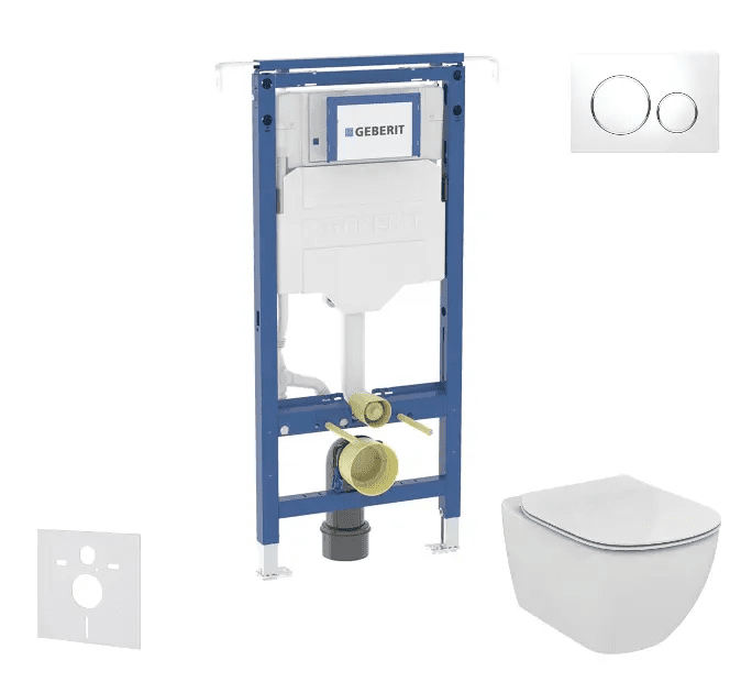Geberit SANI11CD3137 - Set předstěnové instalace, klozetu a sedátka Ideal Standard Tesi, tlačítka Sigma20, Aquablade, SoftClose, bílá/lesklý chrom