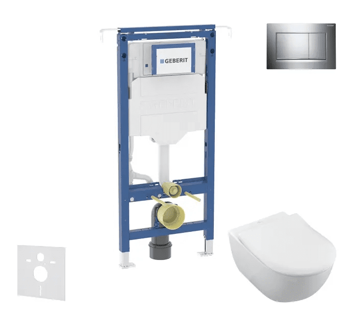 Geberit SANI11CK1102 - Set předstěnové instalace, klozetu a sedátka Villeroy Boch, tlačítka Sigma20, DirectFlush, SoftClose, CeramicPlus, lesklý chrom/chrom mat