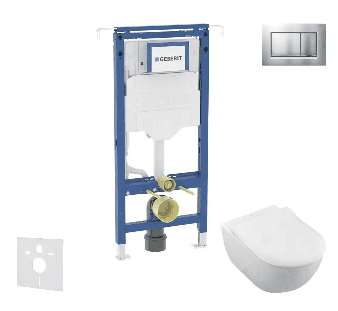 Geberit SANI11CK2101 - Set předstěnové instalace, klozetu a sedátka Villeroy Boch, tlačítka Sigma20, DirectFlush, SoftClose, CeramicPlus, matný chrom/chrom