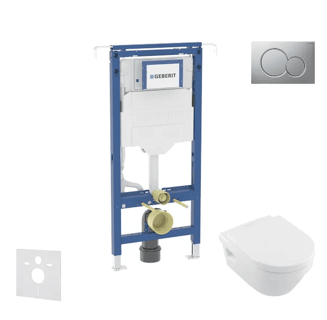 Geberit SANI11CK2109 - Set předstěnové instalace, klozetu a sedátka Villeroy Boch, tlačítka Sigma01, DirectFlush, SoftClose, CeramicPlus, matný chrom