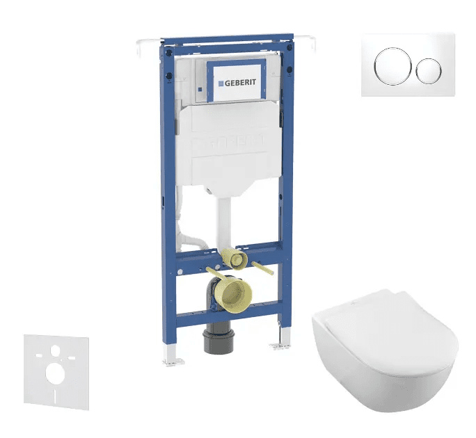 Geberit SANI11CK3114 - Set předstěnové instalace, klozetu a sedátka Villeroy Boch, tlačítka Sigma20, DirectFlush, SoftClose, CeramicPlus, bílá/lesklý chrom