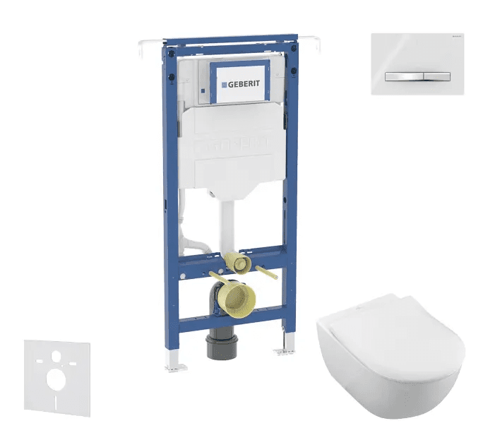 Geberit SANI11CK3117 - Set předstěnové instalace, klozetu a sedátka Villeroy Boch, tlačítka Sigma50, DirectFlush, SoftClose, CeramicPlus, alpská bílá