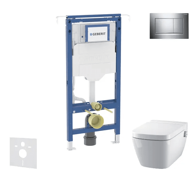 Geberit SANI11CT1102 - Set předstěnové instalace, klozetu a sedátka Tece One, tlačítka Sigma20, Rimless, SoftClose, lesklý chrom/chrom mat