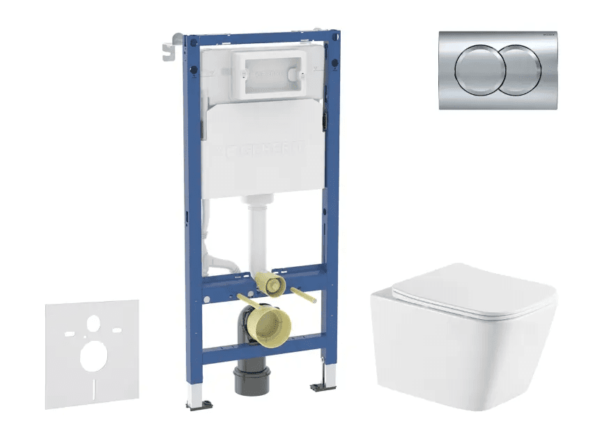 Geberit SANI11CA1172 - Set předstěnové instalace, klozetu Arkas I a sedátka softclose, tlačítko Delta01, lesklý chrom