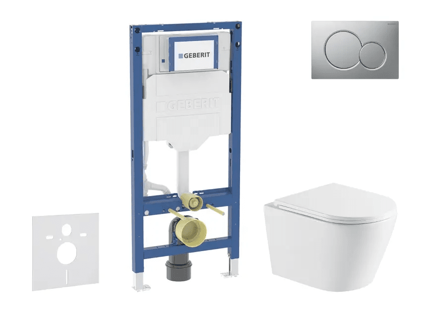 Geberit SANI11CA2107 - Set předstěnové instalace, klozetu Nefia a sedátka softclose, tlačítko Sigma01, lakovaný matný chrom