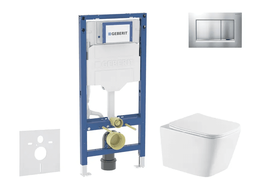 Geberit SANI11CA2115 - Set předstěnové instalace, klozetu Arkas I a sedátka softclose, tlačítko Sigma20, lakovaný chrom mat/chrom