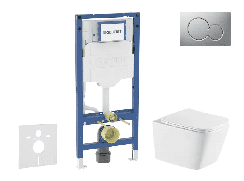 Geberit SANI11CA2116 - Set předstěnové instalace, klozetu Arkas I a sedátka softclose, tlačítko Sigma01, lakovaný matný chrom