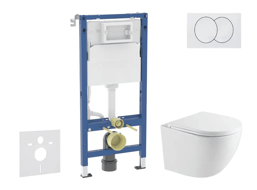 Geberit SANI11CA31102 - Set předstěnové instalace, klozetu Oudee a sedátka softclose, tlačítko Delta, bílá