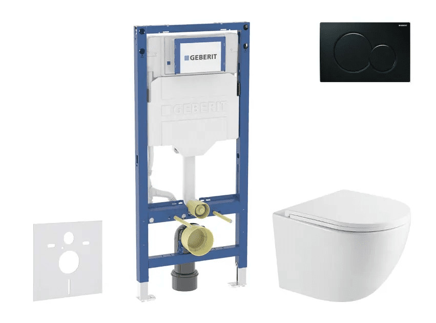 Geberit SANI11CA5161 - Set předstěnové instalace, klozetu Oudee a sedátka softclose, tlačítko Sigma01, černá