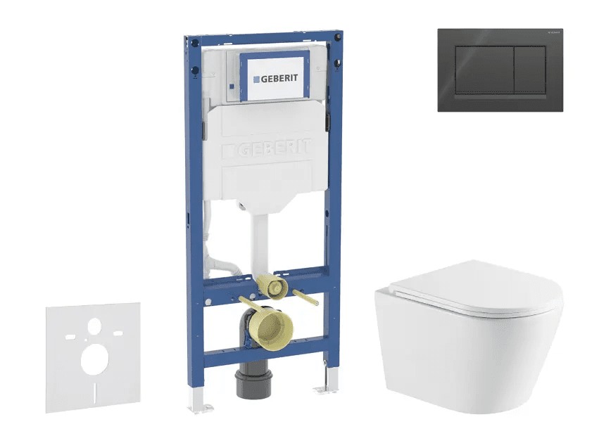 Geberit SANI11CA5164 - Set předstěnové instalace, klozetu Nefia a sedátka softclose, tlačítko Sigma20, černá lesk/černá mat