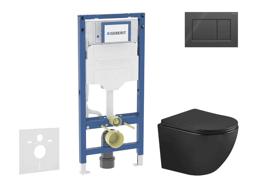 Geberit SANI11CA5505 - Set předstěnové instalace, klozetu Oudee a sedátka softclose, tlačítko Sigma20, černá lesk/černá mat