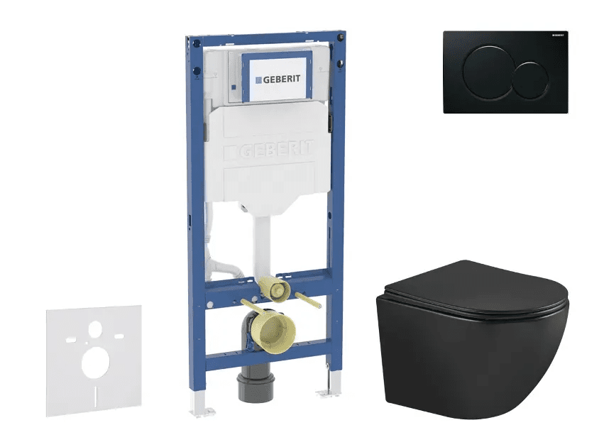 Geberit SANI11CA5508 - Set předstěnové instalace, klozetu Oudee a sedátka softclose, tlačítko Sigma01, černá