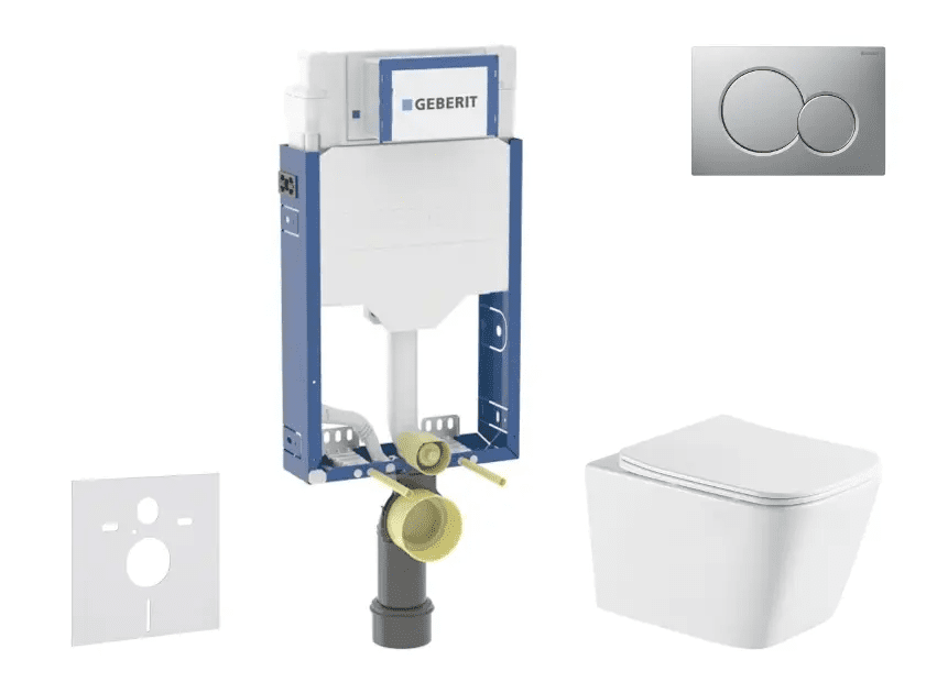 Geberit SANI15CA2110 - Set předstěnové instalace, klozetu Arkas I a sedátka softclose, tlačítko Sigma01, lakovaný matný chrom
