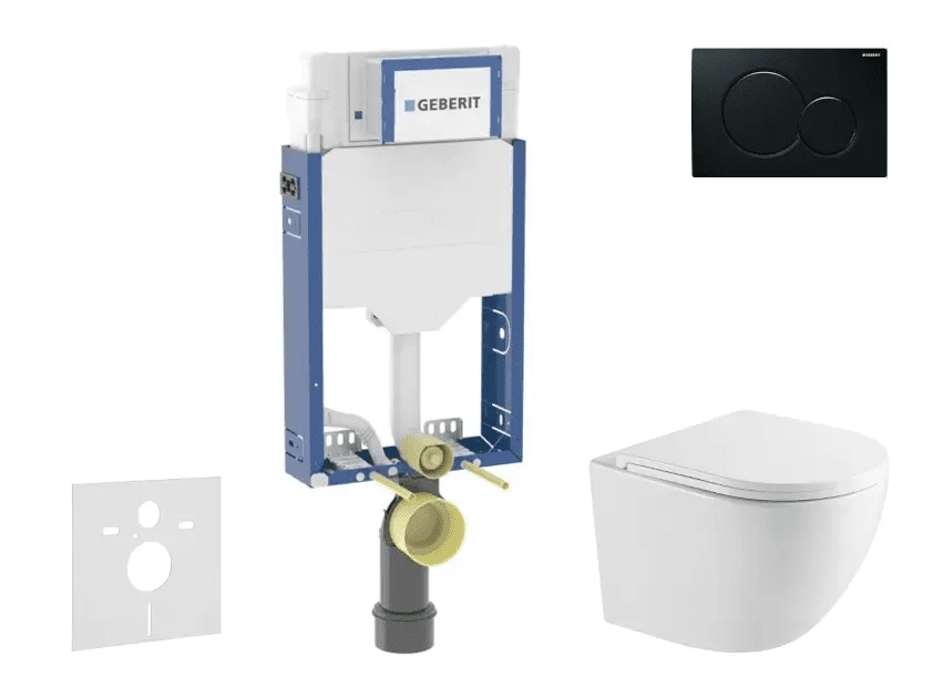 Geberit SANI15CA5145 - Set předstěnové instalace, klozetu Oudee a sedátka softclose, tlačítko Sigma01, černá