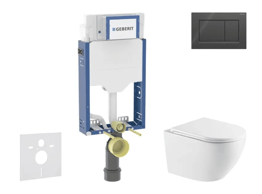 Geberit SANI15CA5157 - Set předstěnové instalace, klozetu Oudee a sedátka softclose, tlačítko Sigma20, černá lesk/černá mat