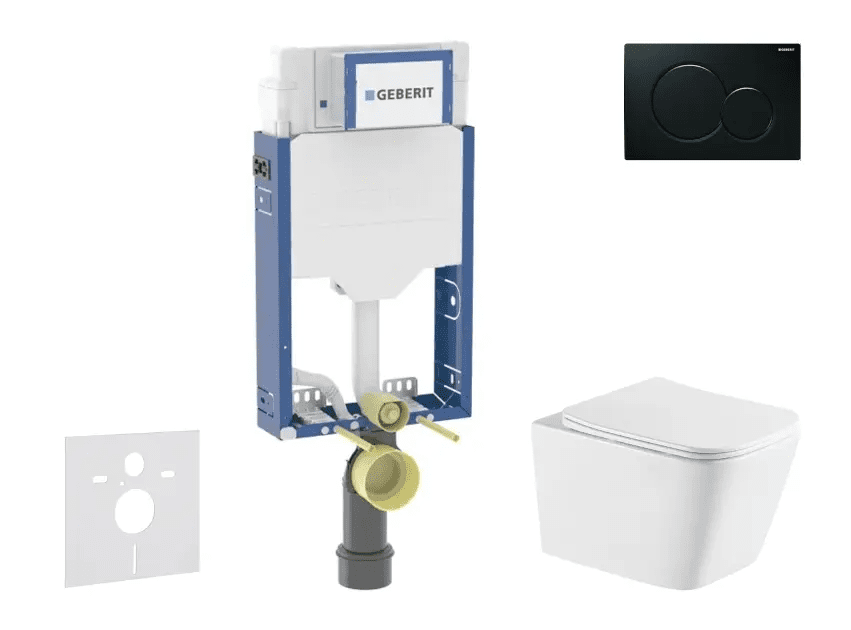 Geberit SANI15CA5165 - Set předstěnové instalace, klozetu Arkas I a sedátka softclose, tlačítko Sigma01, černá